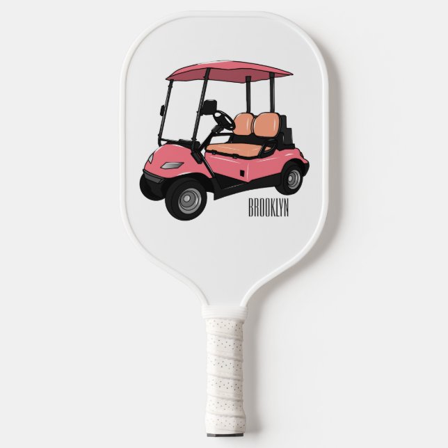 Golf cart / golf buggy cartoon illustration pickleball paddle (Front)