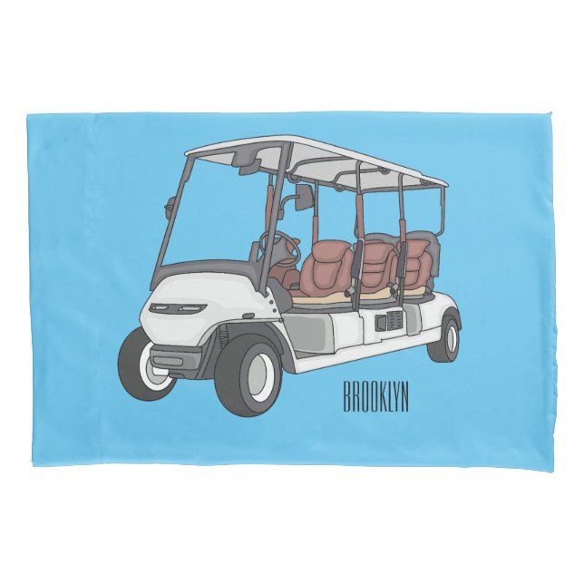 Golf cart / golf buggy cartoon illustration pillowcase (Front)