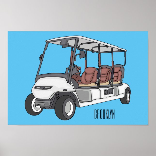 Golf cart / golf buggy cartoon illustration poster (Front)