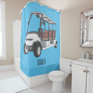 Golf cart / golf buggy cartoon illustration shower curtain