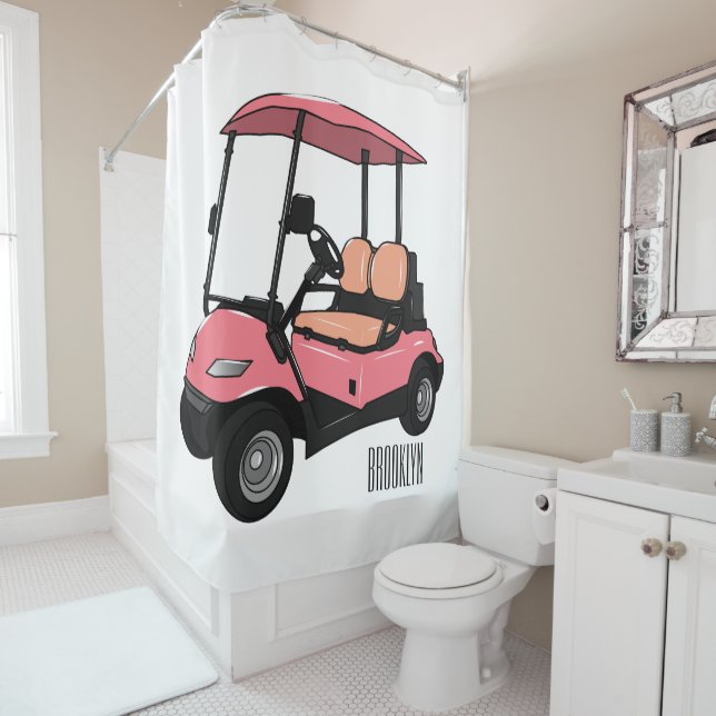 Golf cart / golf buggy cartoon illustration shower curtain (In Situ)
