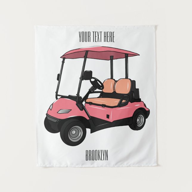 Golf cart / golf buggy cartoon illustration tapestry (Front)