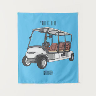 Golf cart / golf buggy cartoon illustration tapestry