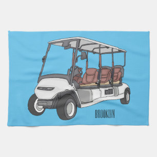 Golf cart / golf buggy cartoon illustration  tea towel