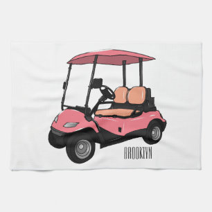 Golf cart / golf buggy cartoon illustration tea towel