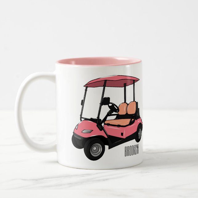 Golf cart / golf buggy cartoon illustration Two-Tone coffee mug (Left)