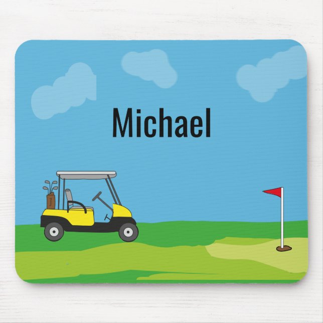 Golf Cart Golf Course Cartoon Personalised  Mouse Mat (Front)
