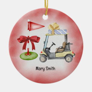 Golf Cart Golf Flag  Christmas Ceramic Ornament
