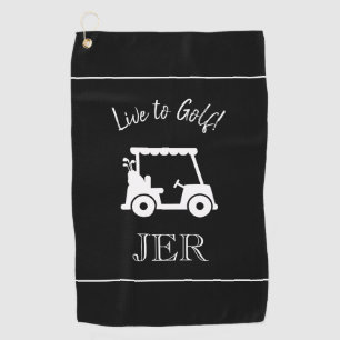 Golf Cart Golfer Quote Monogrammed Black & White Golf Towel