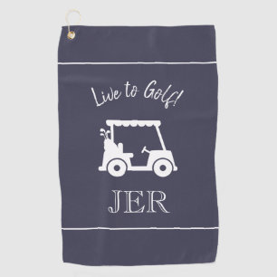 Golf Cart Golfer Quote Monogrammed Blue & White Golf Towel