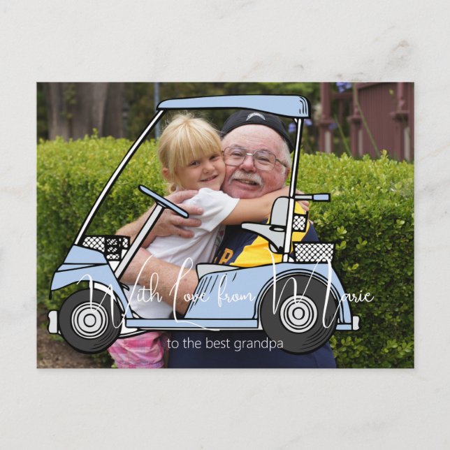 Golf Cart Grandpa Grandson Photo Postcard (Front)