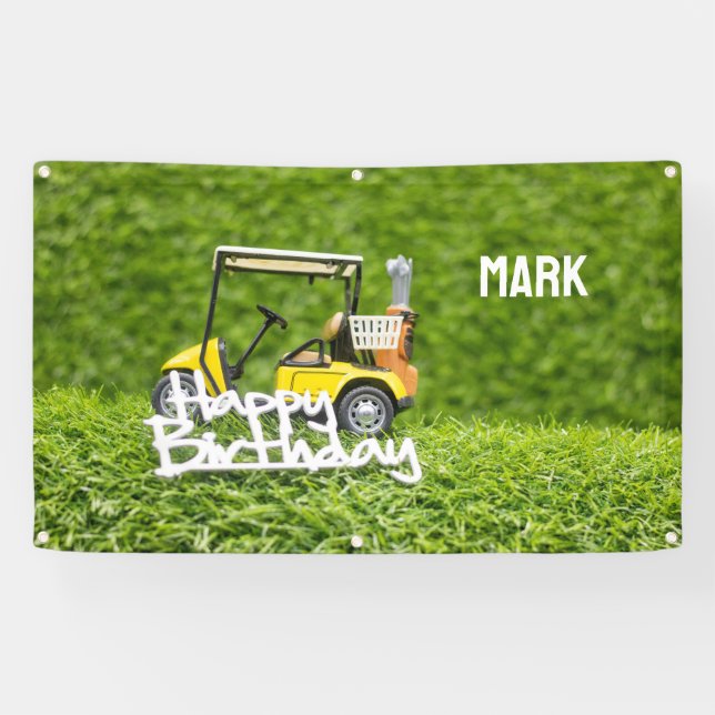 Golf cart is  on green grass background banner (Horizontal)