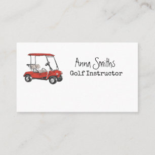 Golf cart is red with name   business card