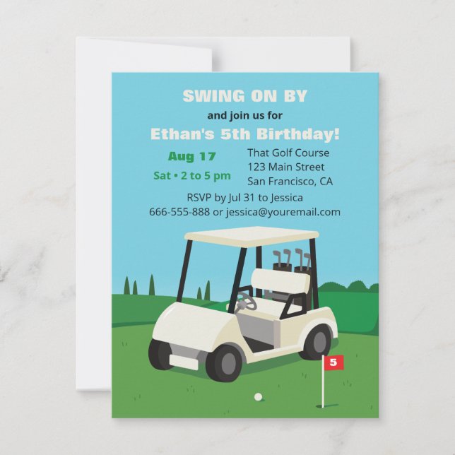 Golf Cart Kids Birthday Party Invitations (Front)