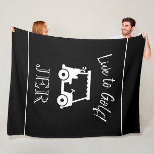 Golf Cart Live to Golf Monogrammed Black & White Fleece Blanket