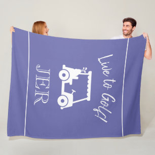 Golf Cart Live to Golf Monogrammed Blue Fleece Blanket