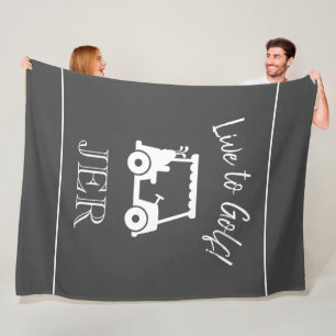 Golf Cart Live to Golf Monogrammed Grey & White Fleece Blanket