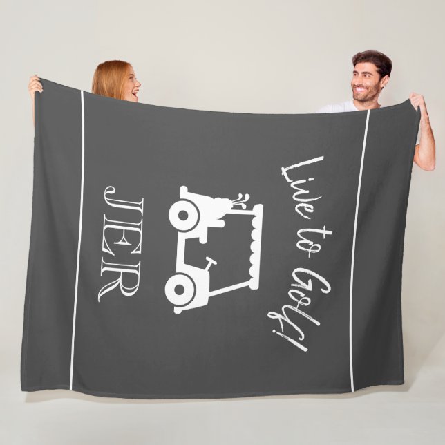 Golf Cart Live to Golf Monogrammed Grey & White Fleece Blanket (In Situ)