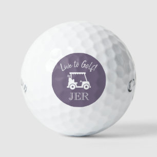 Golf Cart Live to Golf Monogrammed Initials Purple Balls