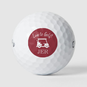 Golf Cart Live to Golf Monogrammed Initials Red Balls