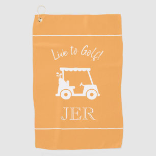 Golf Cart Live to Golf Monogrammed Orange Yellow Golf Towel