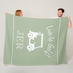 Golf Cart Live to Golf Monogrammed  Sage Green Fleece Blanket