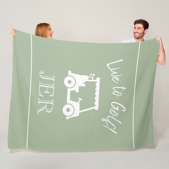 Golf Cart Live to Golf Monogrammed  Sage Green Fleece Blanket (In Situ)