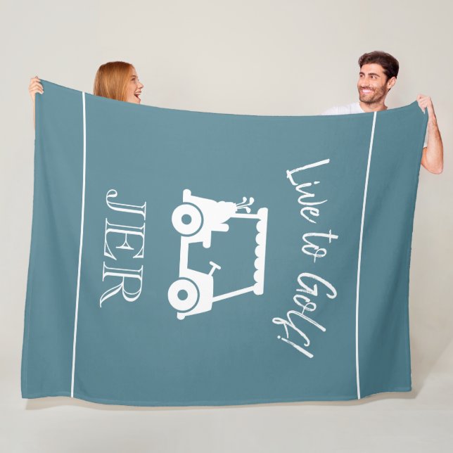 Golf Cart Live to Golf Monogrammed Turquoise Fleece Blanket (In Situ)