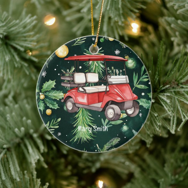 Golf Cart on Christmas Background for Golfer Ceramic Tree Decoration (Tree)