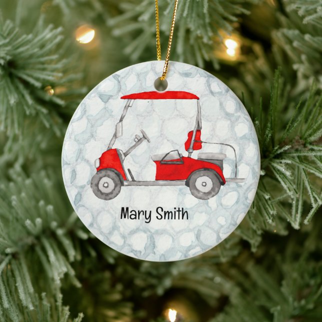 Golf Cart on Golf Ball Background Ceramic Tree Decoration (Tree)