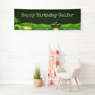 Golf cart on the course for birthday party banner