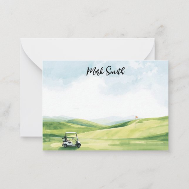 Golf cart on the course  with Name for golfer  Card (Front)