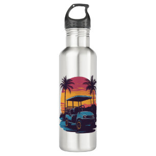 Golf Cart Palm Trees Sunset Vintage Set 710 Ml Water Bottle