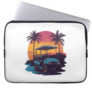 Golf Cart Palm Trees Sunset Vintage Set Laptop Sleeve