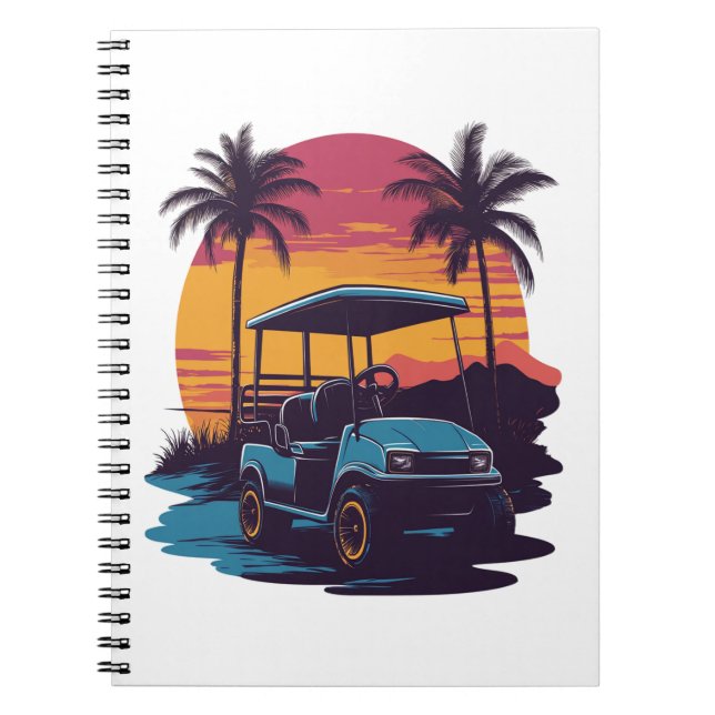 Golf Cart Palm Trees Sunset Vintage Set Notebook (Front)