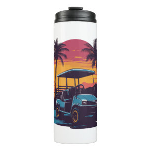 Golf Cart Palm Trees Sunset Vintage Set Thermal Tumbler