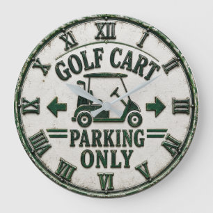 Golf Cart Parking Only Funny Golf Gift Large Clock