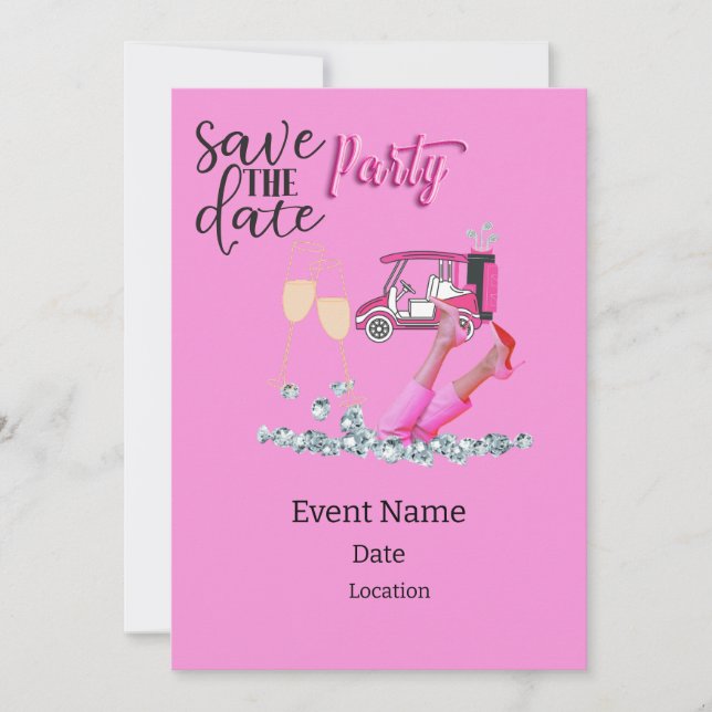 Golf cart  pink theme  for woman tournament invitation (Front)