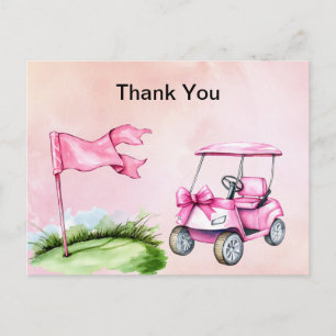 Golf Cart Pink themed  Girl watercolor Thank you  Postcard