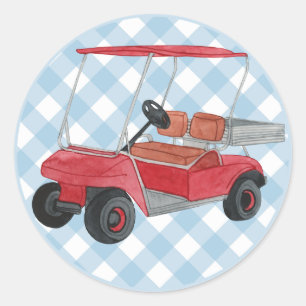 Golf Cart Plaid Blue White Preppy Country Club Classic Round Sticker