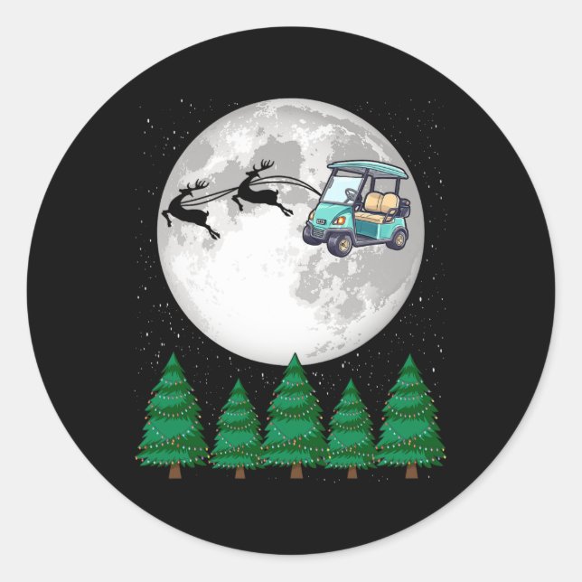 Golf Cart Santa Christmas Sleigh - Funny Golf Cart Classic Round Sticker (Front)
