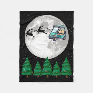 Golf Cart Santa Christmas Sleigh - Funny Golf Cart Fleece Blanket