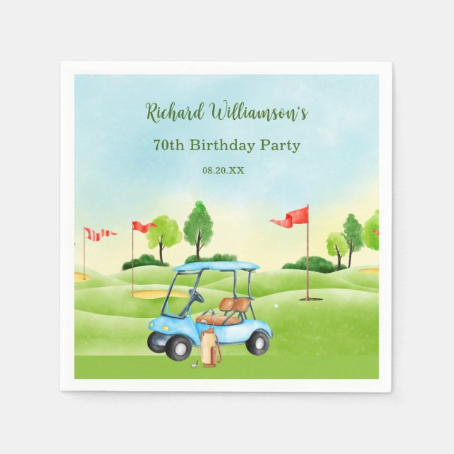 Golf Cart Scenic Custom 70th Birthday Napkin (Front)