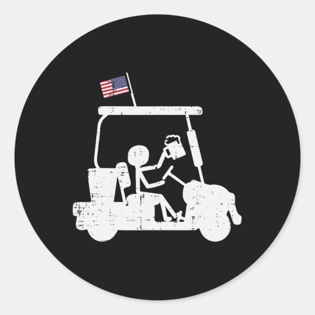 Golf Cart Us Flag Funny Golfing Patriotic Golfer D Classic Round Sticker (Front)