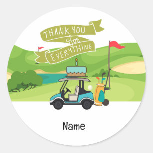 Golf cart with Birthday with cake for kid golfer Classic Round Sticker