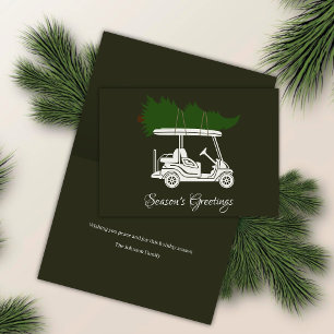 Golf Cart with Christmas Tree • Dark Green Minimal Holiday Card