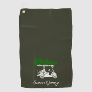 Golf Cart with Christmas Tree   Dark Pine Green Towel