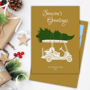 Golf Cart with Christmas Tree • Gold Photo Holiday Card