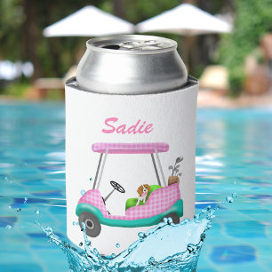 Golf Cart With Cute Cavalier King Charles Spaniel Can Cooler