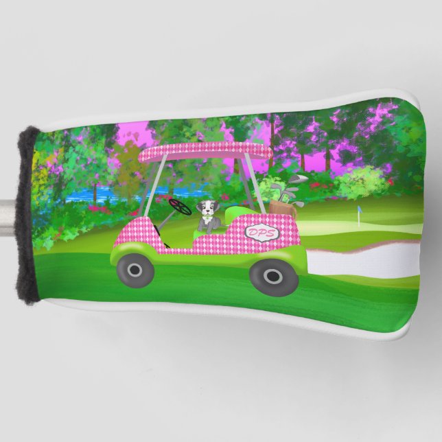  Golf Cart With Cute Schnauzer And Initials  Golf Head Cover (Front)